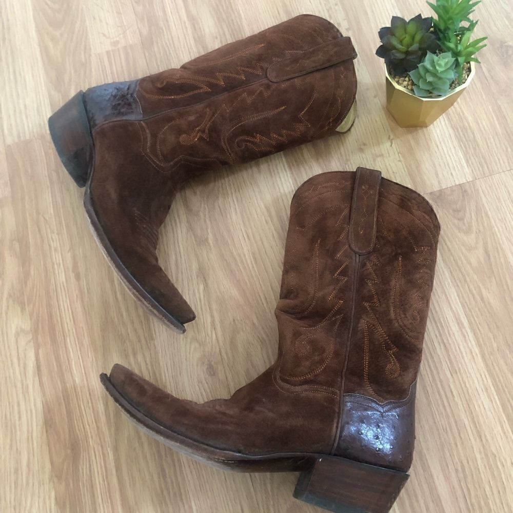 BACK AT THE RANCH El Rancho 12” Suede Leather/Ostrich Cowboy Boots